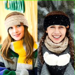 Winter Headbands for Women Wool 2 Pack, Ear Warmers for Women Headband Knit Thick Fleece Lined, Cold Weather Warm Ear Muffs(Black+Beige)
