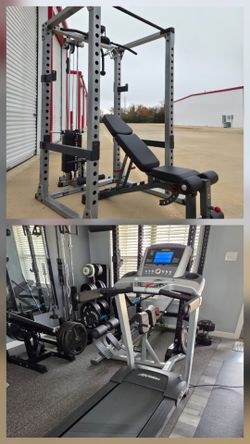 Gym Package  Body Solid Power Cage w/ Pulley & Life Fitness F3 Treadmill  READ BELOW.  DR0P0FF AVAIL
