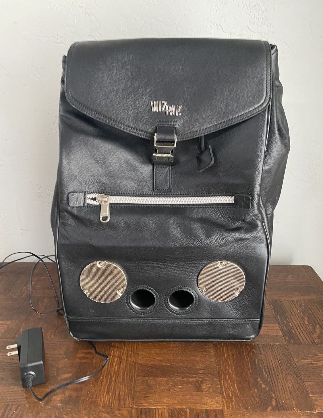 Black Leather WizPack Bluetooth Speaker Backpack