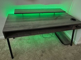 60” Modern Computer Desk with LED Lights and Monitor Shelf