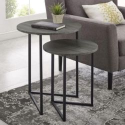 New 2 PC Slate Grey and Black Nesting Side Tables