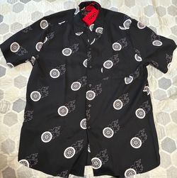 HUGO Egeeno Flaming Tire Print Camp Shirt