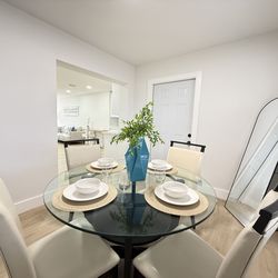 Modern Glass Dining Set – Table + 4 Chairs