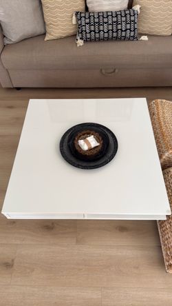 White glossy coffee table 39” sq.
