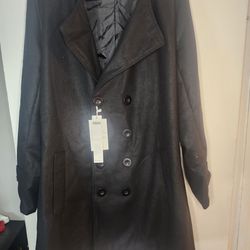 OCHENTA Mens XXL Black Double-Breasted Coat Jacket Lapel Dress Coat NWT