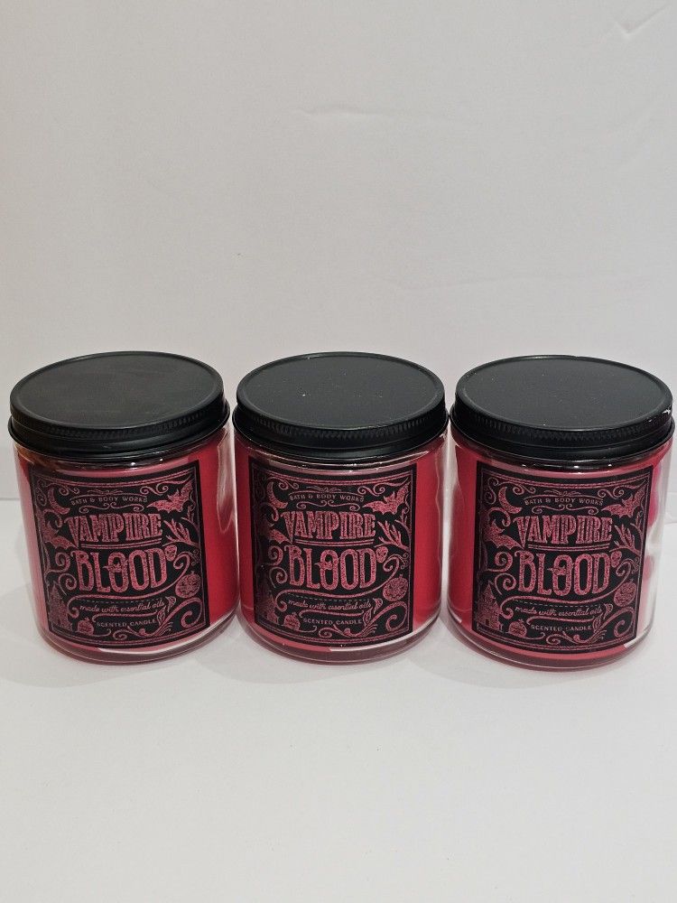 3 new bath and body works halloween vampire blood single wick candles 