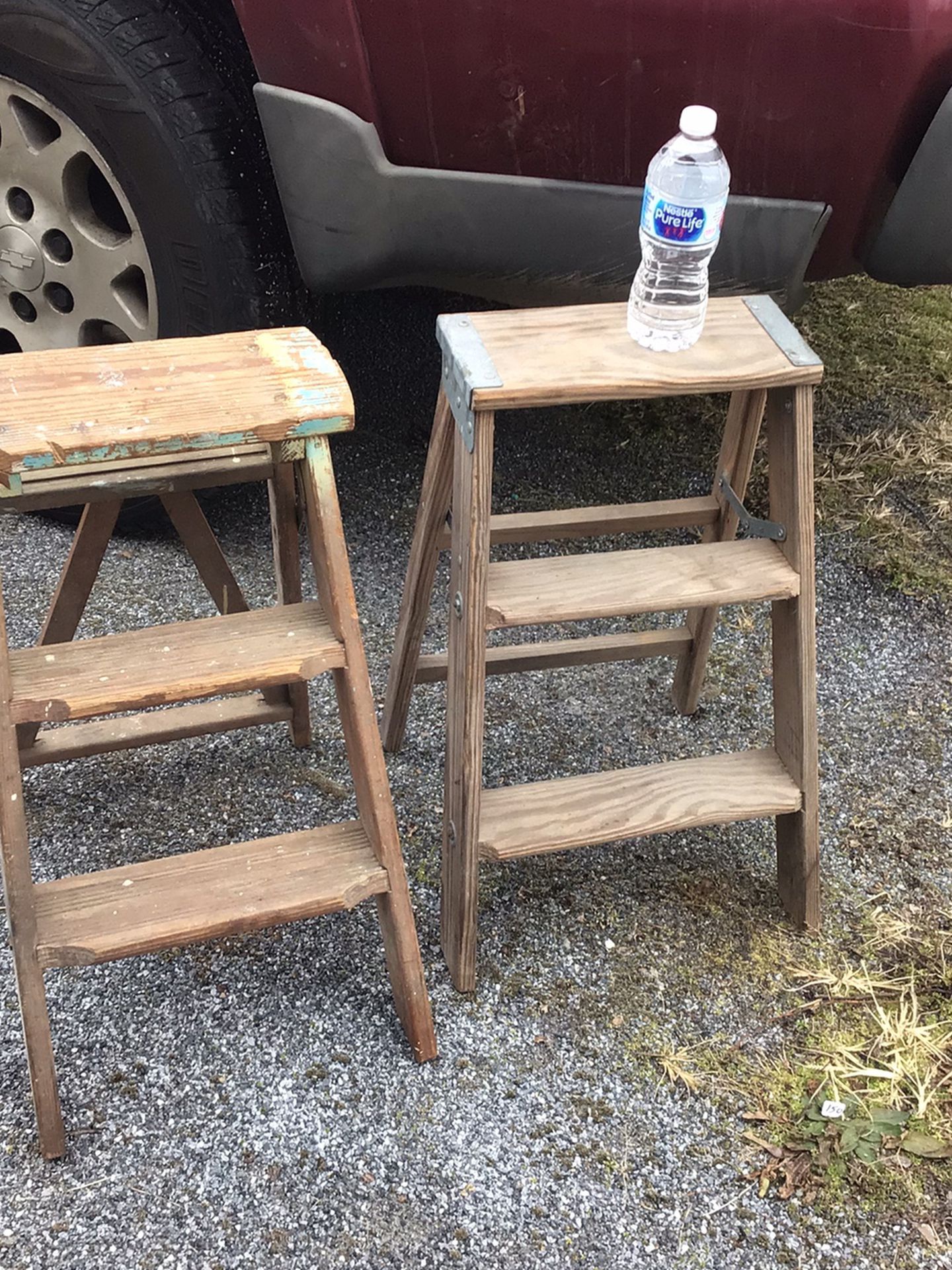 2 Wooden Ladders Vintage Shelf’s Step Stools Same Height 22 Inches High Farm House
