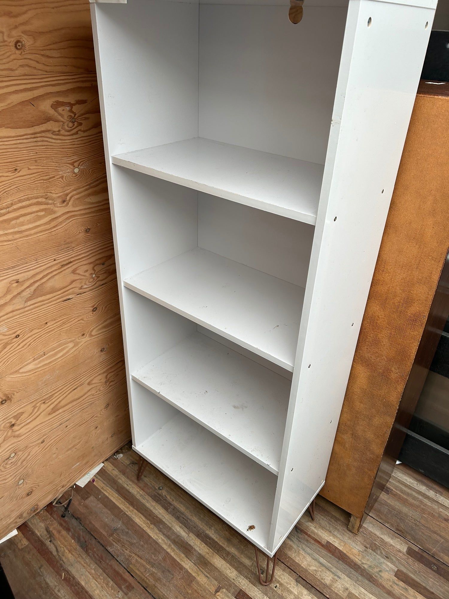 Narrow Four Shelf Bookshelf with Metal Legs