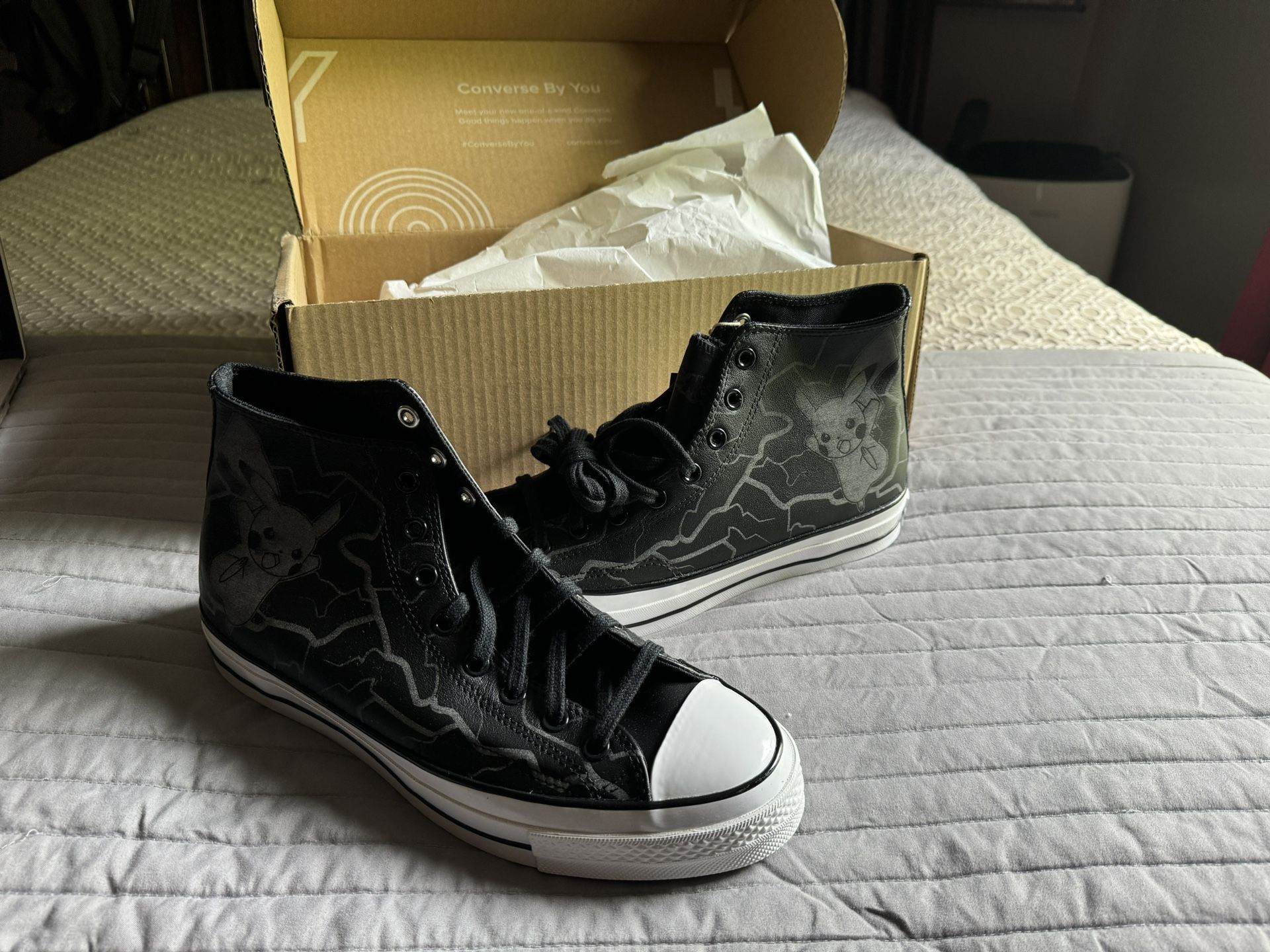 Converse x Pokemon 25th Anniversary Pikachu Leather Chuck Taylors Custom BLACK Size 10