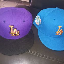 LA Dodgers Los Angeles MLB New Era Fitted Caps Rare Size 8 Blue Purple 100 Year Anniversary 