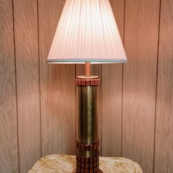Mid Century Modern Vintage Grüvwood Groove Wood & Brass Table Lamp Light