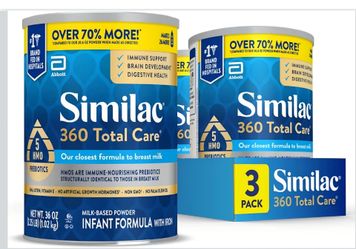 Similac 360 Total Care Baby Formula Powder, Exclusive 5 Prebiotic Blend
Infant Formula Designed to Support Baby’s Immune System, Brain Development & D