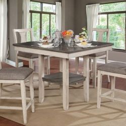 Brand New Antique White & Grey 5pc Counter Height Dining Table Set 