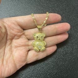 Gold Plated Teddy Bear 🧸 Pendant With Chain.