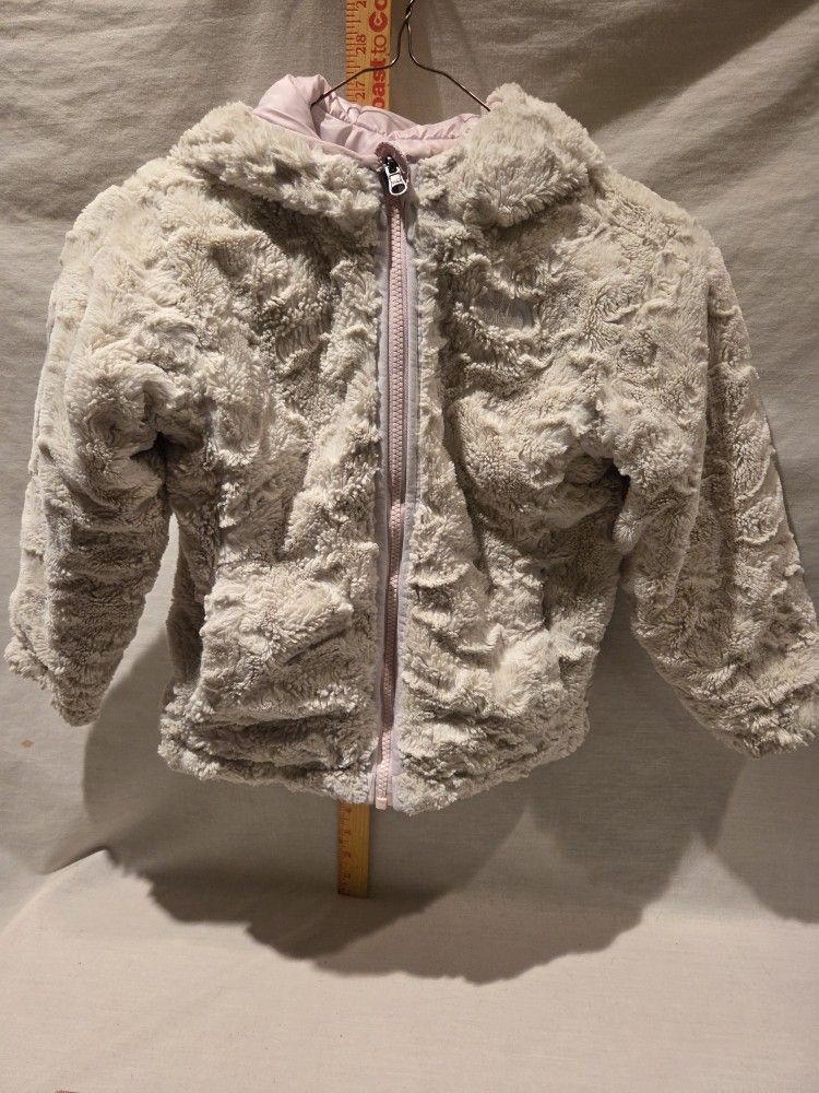 "The North Face " Bambin Toddler Girl *reversible* Pink/gray Hooded Jacket, Very Warm, Sz 5-5T 