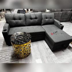 Black Friday Sale Sleeper Sectional Sofa Chaise With Cupholder // Limited Time Offer 