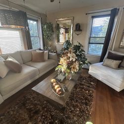 Cream Microfiber Sofa And Love Seat 