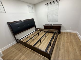King bed bed frame and two night stands dark brown