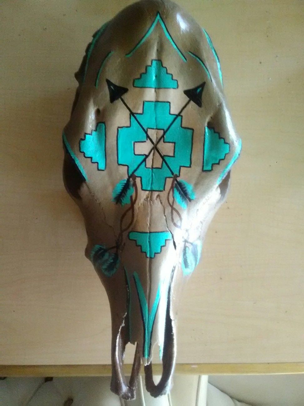 HAND PAINTED COW SKULL