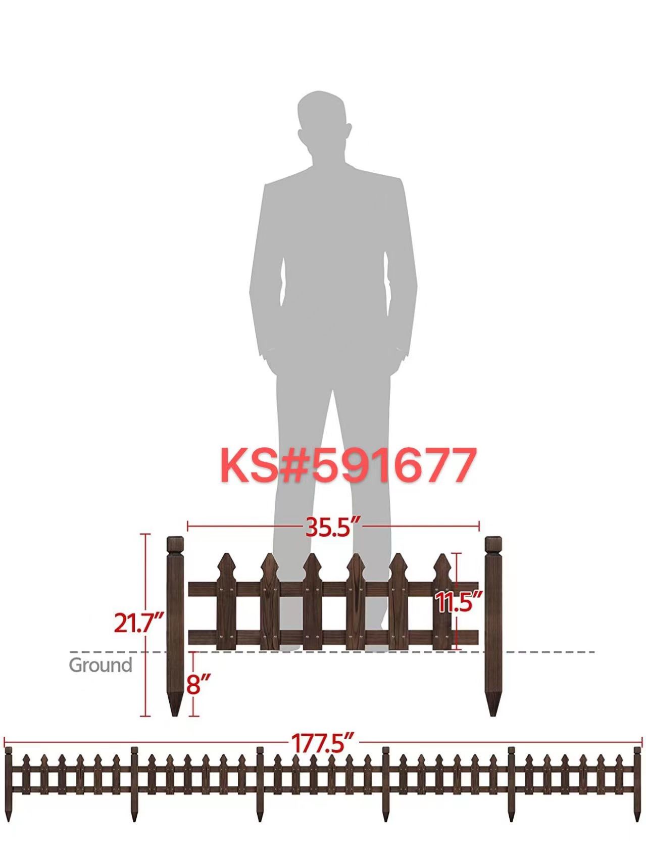 KS #062916 Decorative Garden Fence Edging Landscape Wood Picket Fencing Ornamental Panel Border Edging Patio Flower Garden Bed Pool Fences Outdoor 6 P