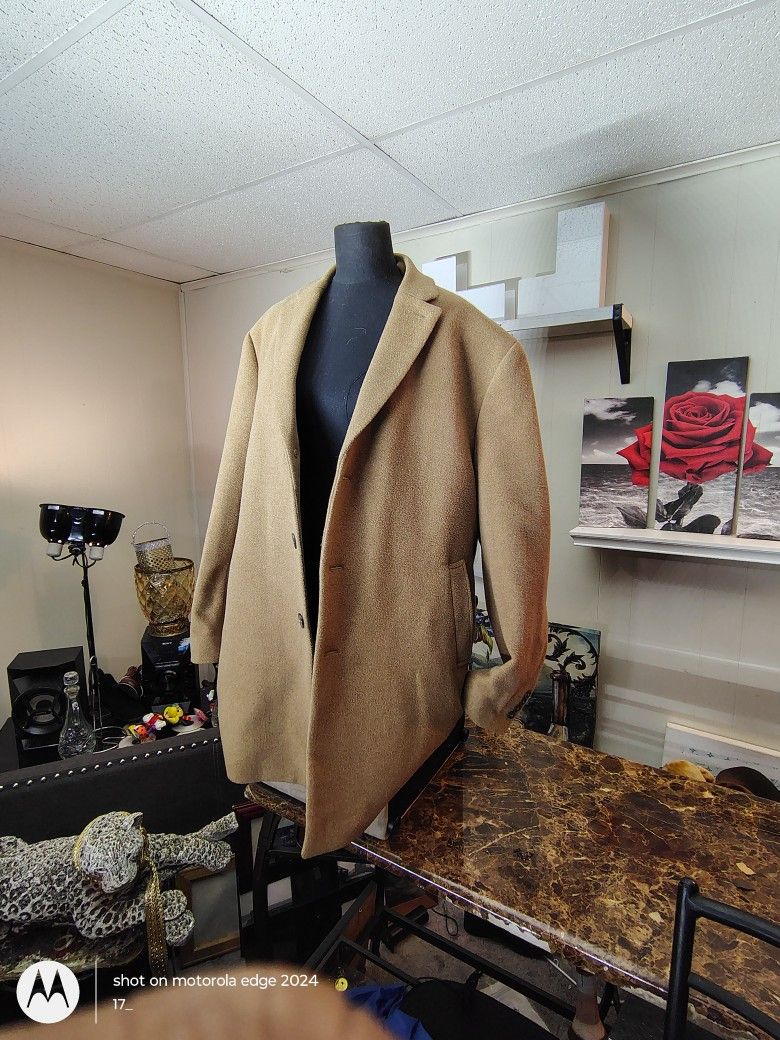 Calvin Klein Camel Wool Overcoat — Tailored Minimalist Cut | Premium Wool-Blend | Unisex Fit | Rare Topstitch Collar Detail