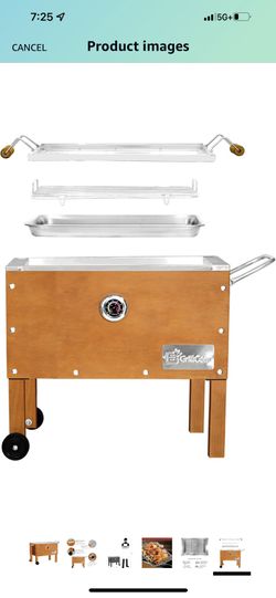 Roasting Box with Thermometer and Front Wheels, Stainless Steel, Chinese Box Grill, Pig Roaster Box,
