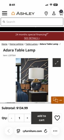 Ashley Furniture Adara Lamp retail $194