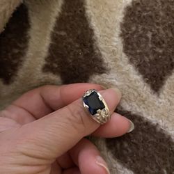 Real 925 Sterling Silver Blue Sapphire Wedding Ring Size 8