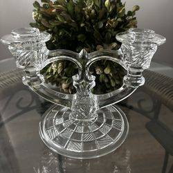 Indiana Glass Taper Candle Clear Glass Holder "Block & Rib" Pattern 1940s.