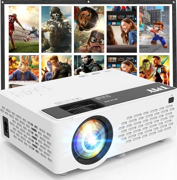 TMY Mini Projector, Upgraded Bluetooth Projector with Screen, 1080P Full HD Portable Projector, Movi