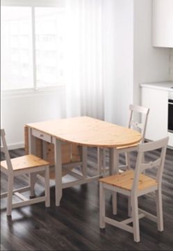 IKEA - Gamleby drop-leaf table, natural pine and 5 gray gate legs