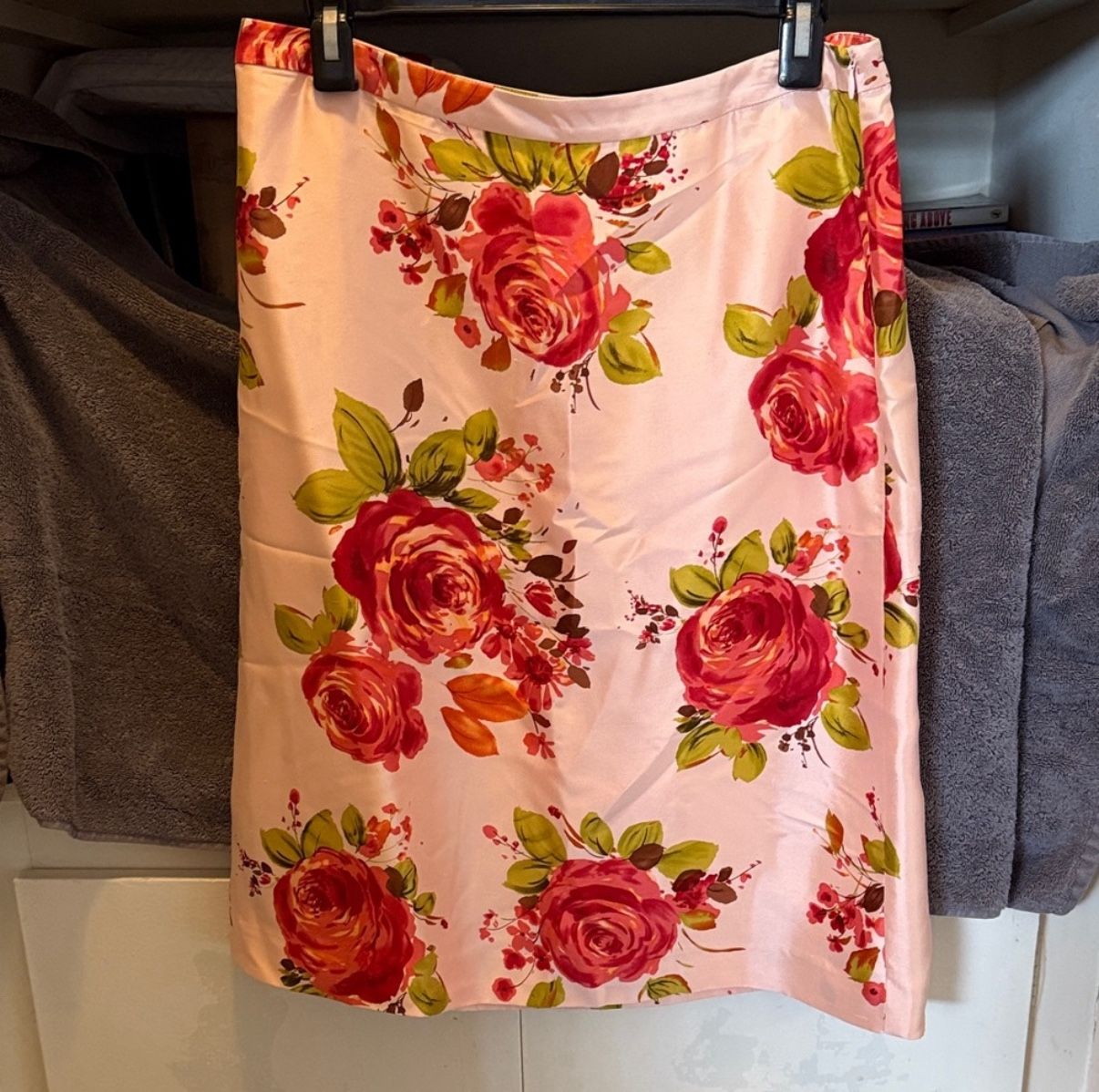 Banana Republic Skirt Pink Floral Silk Pencil Style