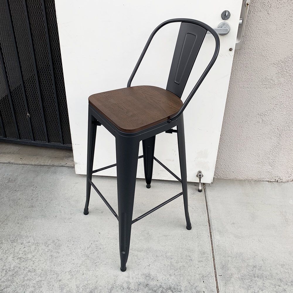 New in Box $30 (Black) Metal Wooden Bar Stools w/ Backrest 30” Seat Height, for Kitchen Counter Top Barstool