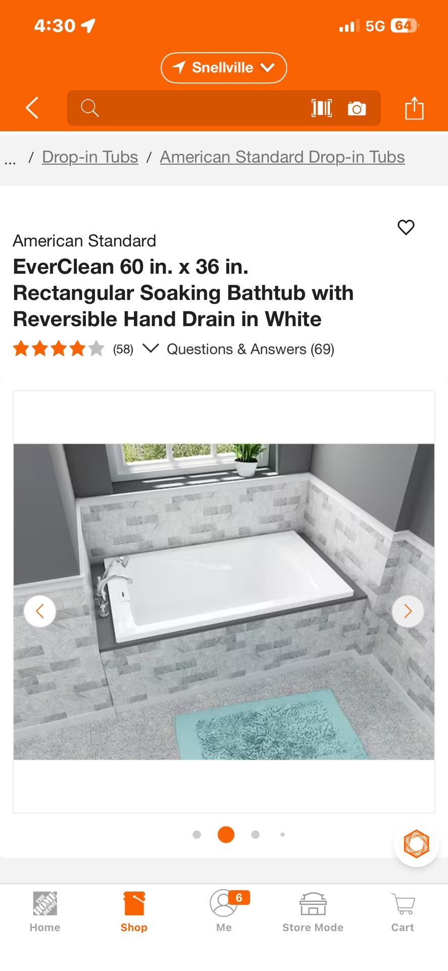 American Standard EverClean 60 in. x 36 in. Rectangular Soaking Bathtub with Reversible Hand Drain in White