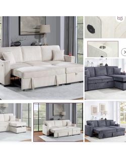 $380 . 2-P Convertible Sectional  Sleeper Sofa W/ Cupholder Sofa Storage & USB Ports  89”x 59”X36”H