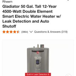 Rheem 50 GAL 4500 WATTS DOUBLE ELEMENT SMART ELECTRIC WATER HEATER 