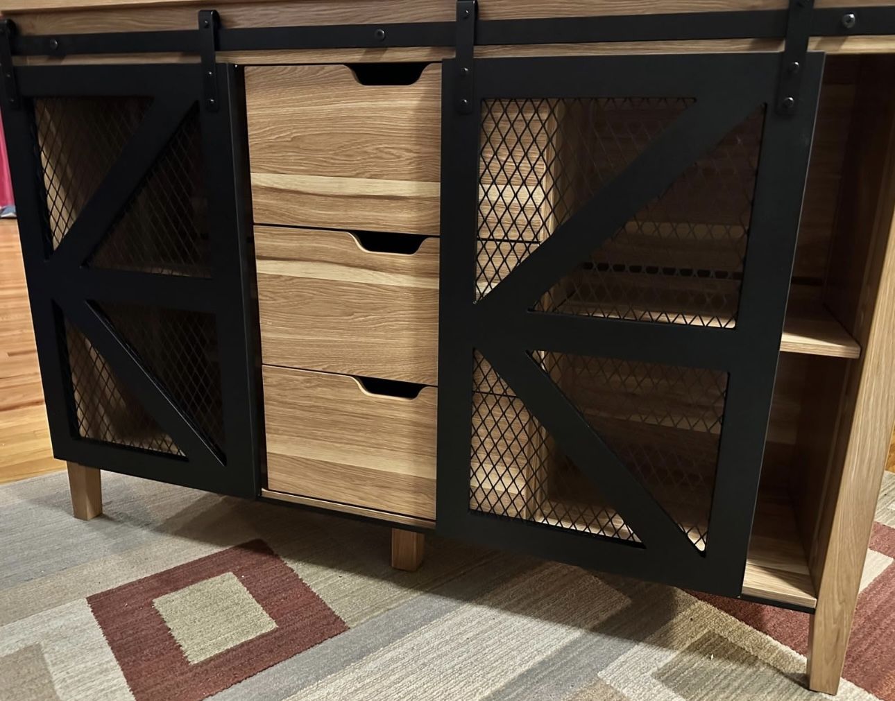 Sideboard Buffet Cabinet with Sliding Barn Doors and 3 Drawers,47" Wood Farmhouse Storage Cabinet