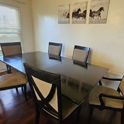 Hardwood 7-Piece Dining Set - Espresso Wood & Upholstered Chairs