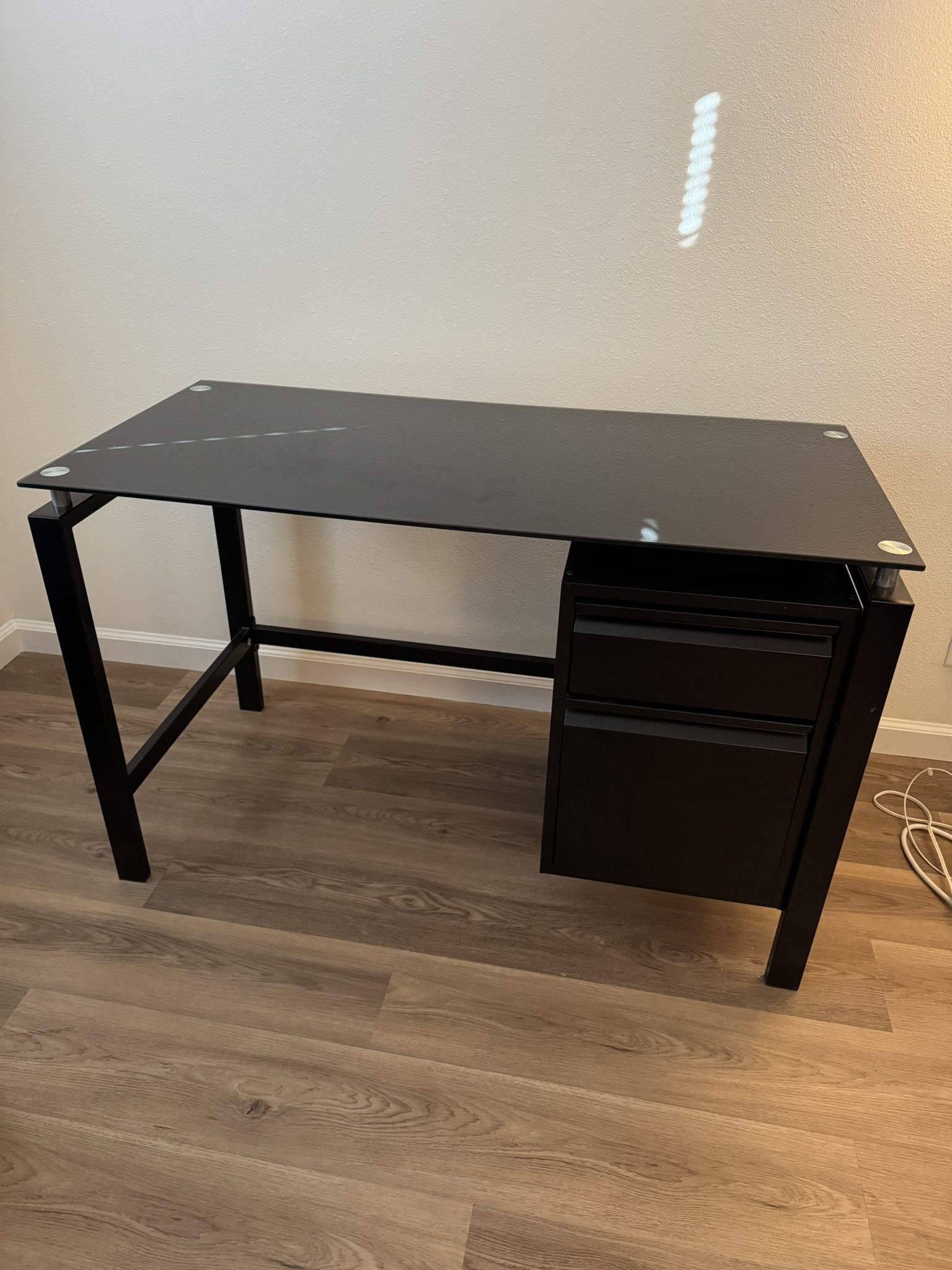 Glass Top Metal Frame Office Table Computer Desk With Drawers