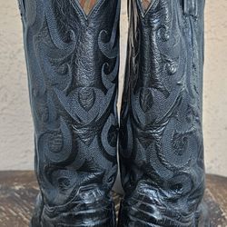 Tony Lama CY1005 Men's Exotic Collection Western Boot with Black Royal Hornback Tailcut Caiman Leather