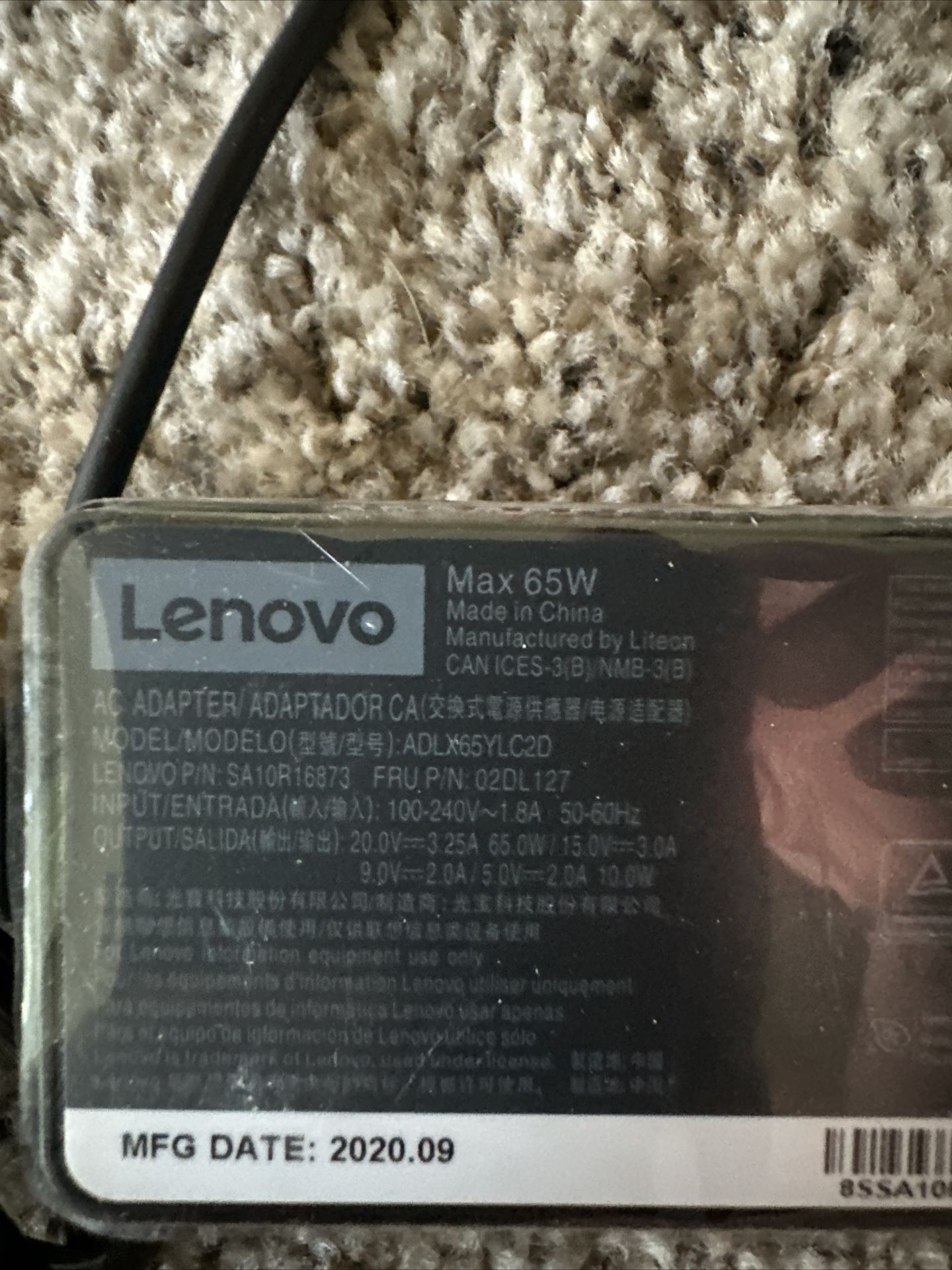 OEM Lenovo 65W USBC Type C Laptop Charger AC Power Adapter 20V 3.25A ADLX65YLC2D