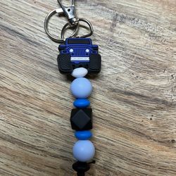 Beaded Blue Jeep Key Chain/Purse Charm