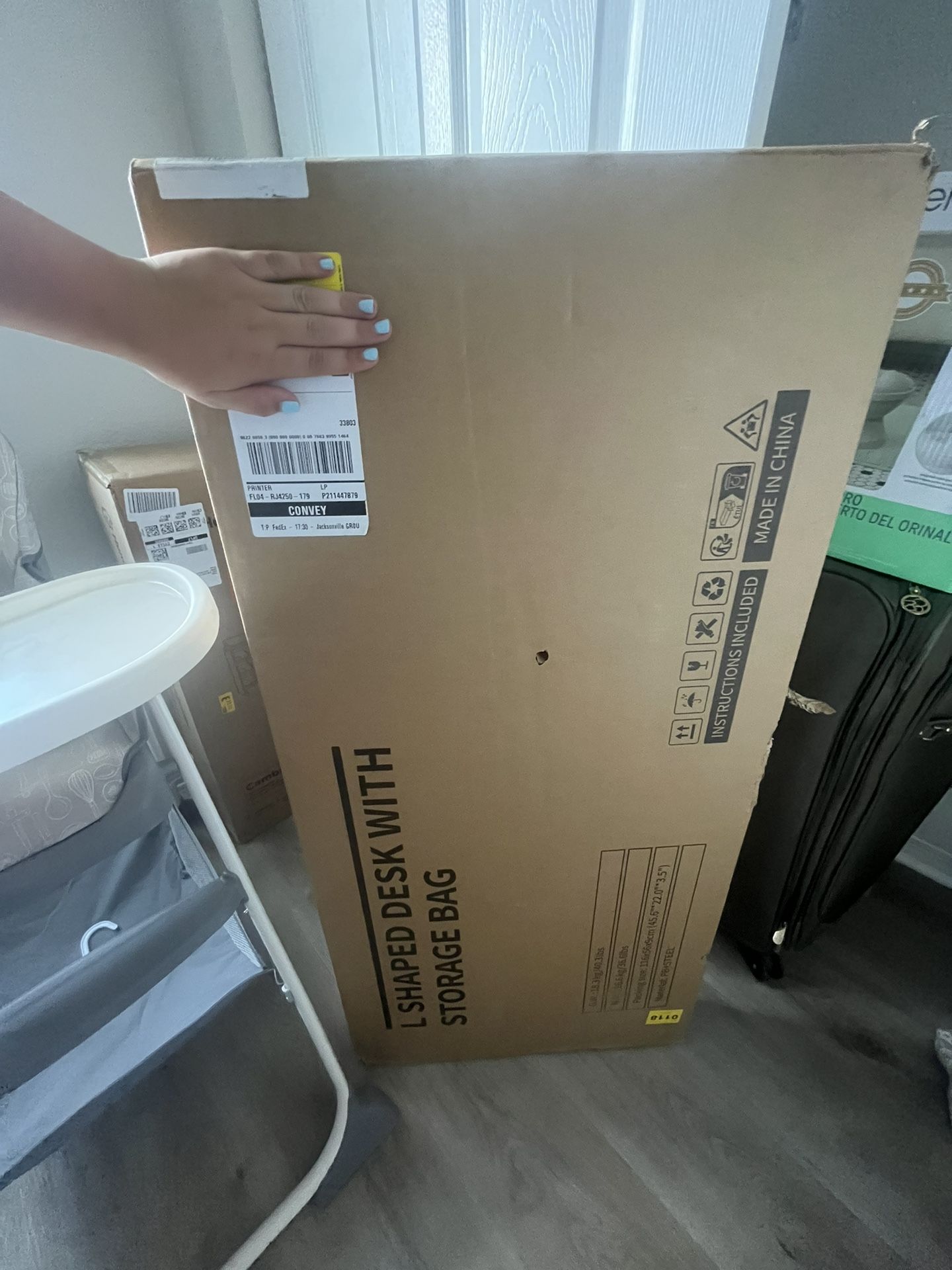 L shaped white desk in box