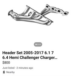 Header Set 2005-2017 6.1 7
6.4 Hemi Challenger Charger
1.875 Inch 304 Stainless Steel