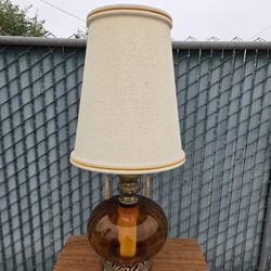Large Amber Hand Blown Amber Glass and Brass 1970s Vintage Table Lamp