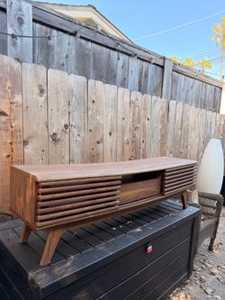 Mid-Century Modern Wood TV Console