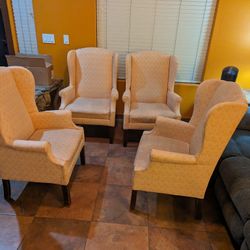 Set Of 4 Peach Wingback Accent Chairs 