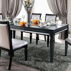 Brand New Black Silver 7pc Dining Table Set