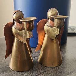 Vintage  Angel Copper & Brass Taper Candel Holders 