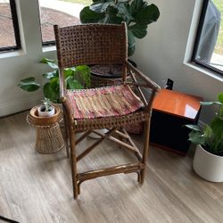 UNIQUE BAMBOO & LEATHER STOOL